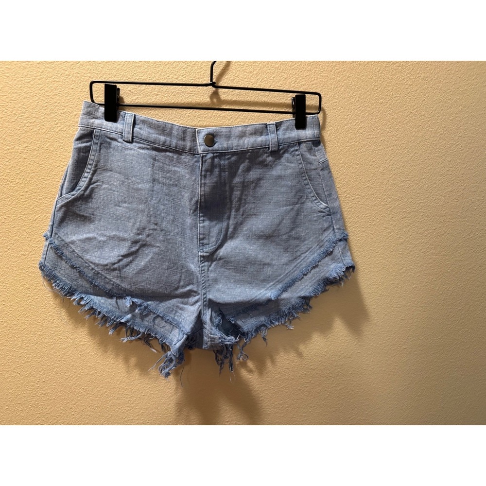 New In NP70471 Womens High Rise Frayed Hem Denim Blue Shorts Size Medium